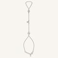 Silver-tone hand chain with Hamsa, Chai and Star of David charms.