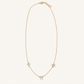 Gold-tone chain necklace with Hamsa, Chai and Star of David charms.