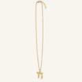 Gold-tone chain necklace with a textured Chai pendant.