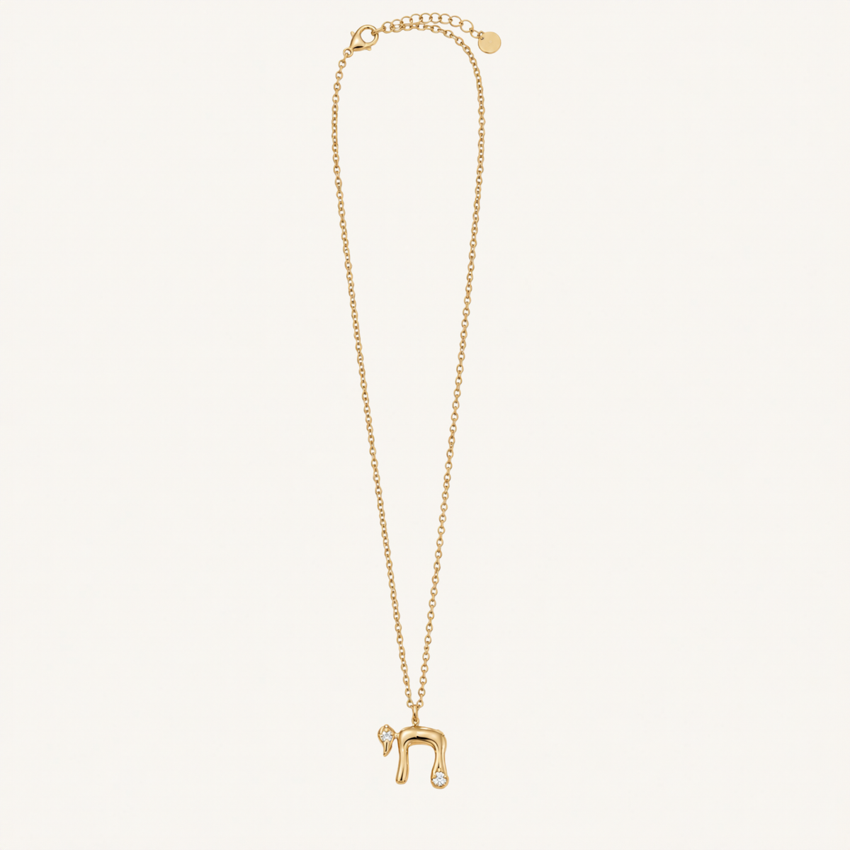 Gold-tone chain necklace with a sparkling Chai pendant.